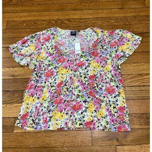 Gap Floral Blouse Short Sleeve Button Front Shirt Women's Size Medium NWT $59.95